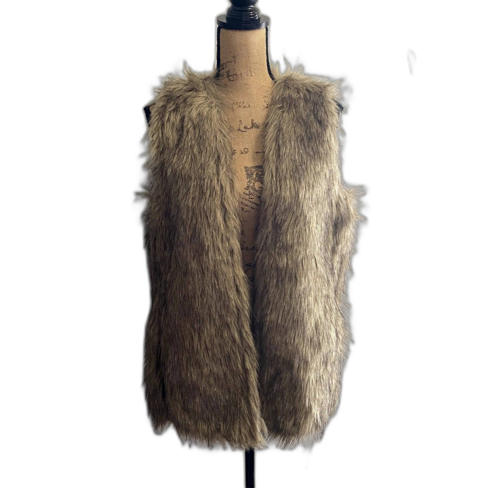 Escalier Light Brown Faux Fur Vest Open Front Mob Wife Luxury Chic‎ US Size 8